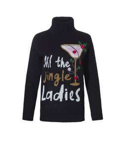 Ladies Christmas Sweater Turtleneck Black All The Jingle ladies