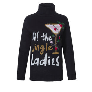 Ladies Christmas Sweater Turtleneck Black All The Jingle ladies