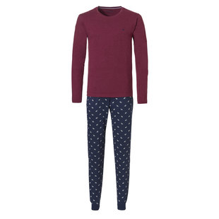 Phil & Co Lange Heren Winter Pyjama Set Katoen Rood / Blauw