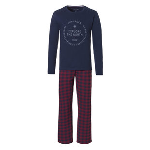 Phil & Co Lange Heren Winter Pyjama Set Katoen Blauw Sørvagen