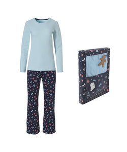 Happy Shorts Women Christmas Pajama Shirt Blue + Pants Winter Print Giftbox