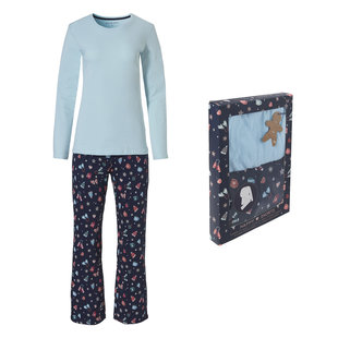 Happy Shorts Women Christmas Pajama Shirt Blue + Pants Winter Print Giftbox