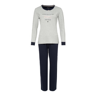 By Louise Ladies Interlock Pajama Long Sleeve Striped Grey / Blue