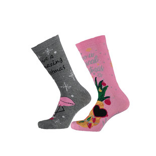 Apollo 2-Pack Foute Dames Kerstsokken Roze