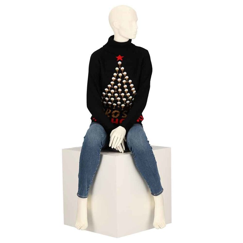 Apollo Ladies Christmas Sweater Turtleneck Black Prosec Ho Ho Ho