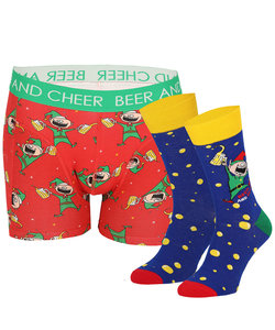 Heren Kerst Boxershort + Sokken Cadeau SET Beer and Cheer