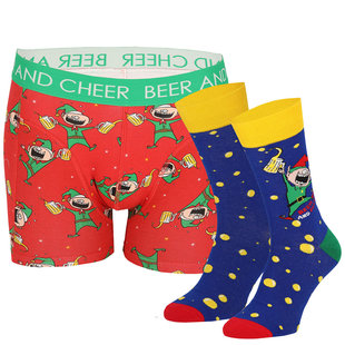 Men's Christmas Boxer Shorts + Socks Gift SET Beer and Cheer