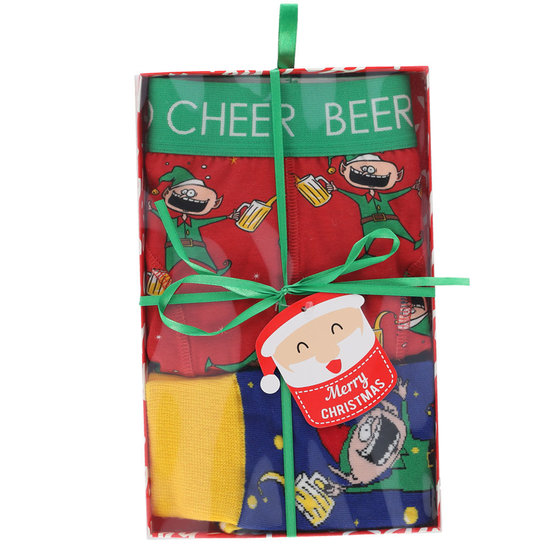 Apollo Heren Kerst Boxershort + Sokken Cadeau SET Beer and Cheer Giftbox