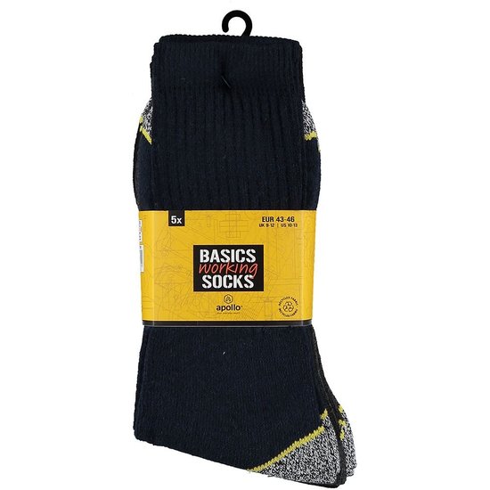 Apollo Apollo Worker Socks Black Work Socks Men 5-pack
