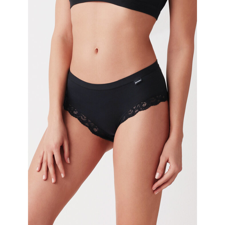 Cotonella Cotonella Dames Slip Met Kant Midi Zwart 3-Pack