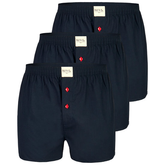 Phil & Co Phil & Co Wide Boxer Shorts Men Geweven Katoen Solid Blauw 3-Pack