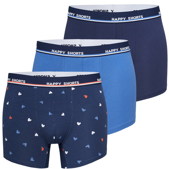 Happy Shorts Happy Shorts 3-Pack Boxershorts Heren Maritim Hartjes Print Blauw