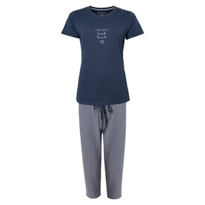 Afspraak borst opening By Louise Dames Capri Pyjama Set Blauw Met Grijs Gestreept 3/4 | Underwear  District