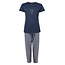 By Louise By Louise Essential Capri-Pyjama-Set für Damen, blau mit grau gestreiften 3/4