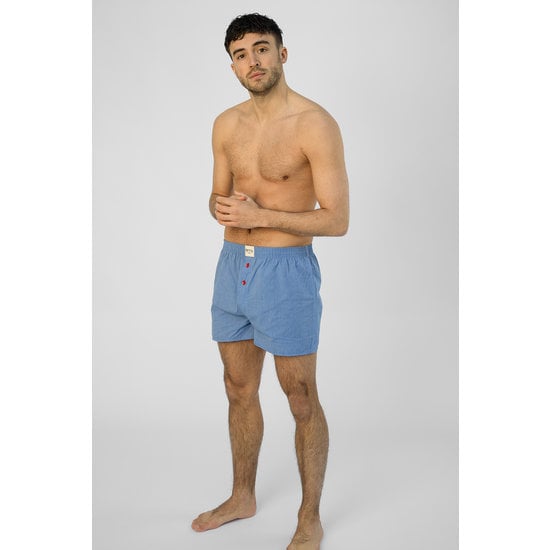 Phil & Co Phil & Co 2-Pack Wijde Boxershorts Heren Effen Blauw / Geblokt