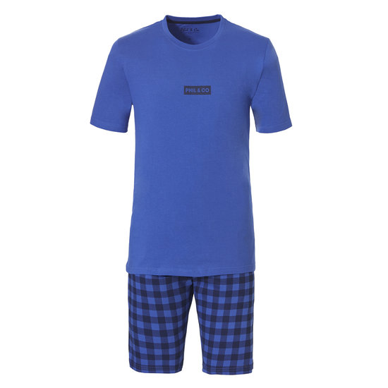 Phil & Co Phil & Co Shortama Men's Pajama Set Cotton Blue Checkered