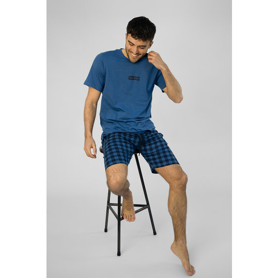 Phil & Co Phil & Co Shortama Men's Pajama Set Cotton Blue Checkered