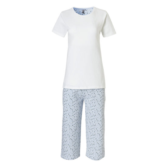 By Louise By Louise Dames Capri Korte Pyjama Set Wit / Blauw