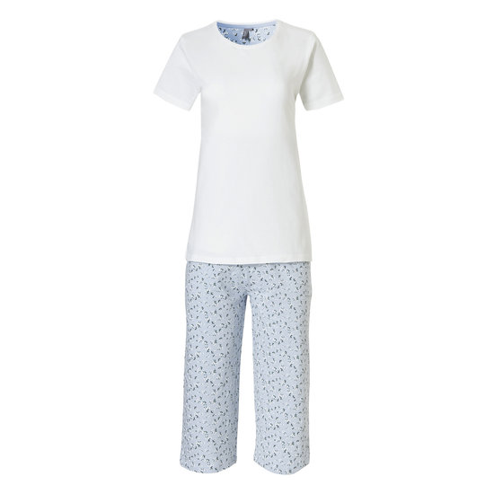 By Louise By Louise Women's Capri Short Pajama Set White / Blue