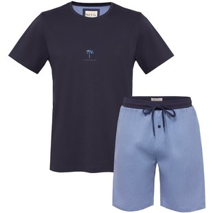 Phil & Co Shortama Heren Korte Pyjama Set Blauw