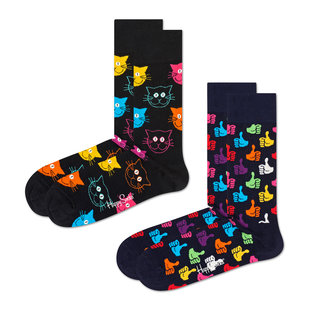 Happy Socks Women Men Socks Classic Cat Socks 2-Pack