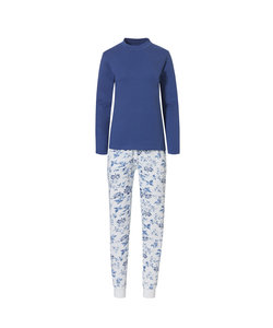 By Louise Dames Pyjama Set Lange Mouw + Broek Blauw / Wit