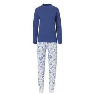 By Louise Dames Pyjama Set Lange Mouw + Broek Blauw / Wit