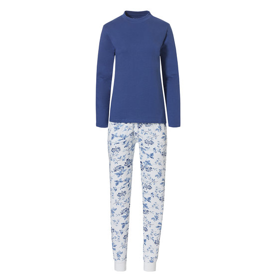 By Louise By Louise Women's Pajama Set Interlock Long Sleeve + Pants Blue / White