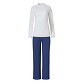 By Louise By Louise Dames Pyjama Set Interlock Lange Mouw + Broek Wit / Blauw