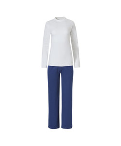 By Louise Dames Pyjama Set Lange Mouw + Broek Wit / Blauw