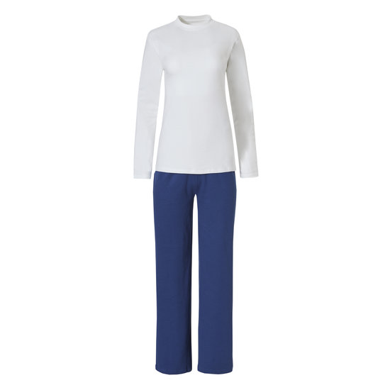 By Louise By Louise Women's Pajama Set Interlock Long Sleeve + Pants White / Blue