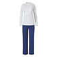 By Louise By Louise Dames Pyjama Set Lange Mouw + Broek Wit / Blauw