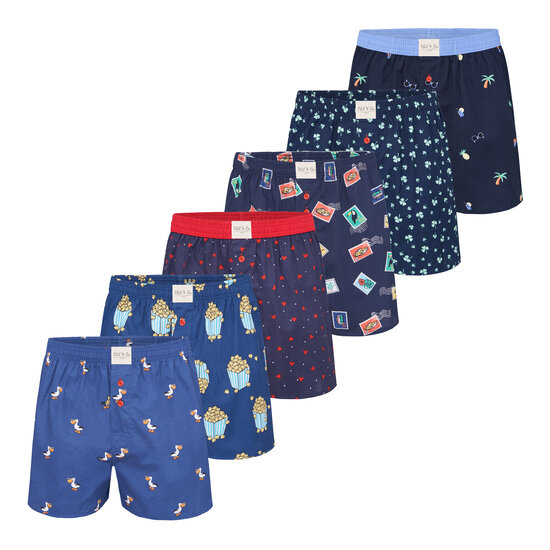 Phil & Co Phil & Co Geweven Wijde Boxershorts Heren 6-Pack Multipack met Print