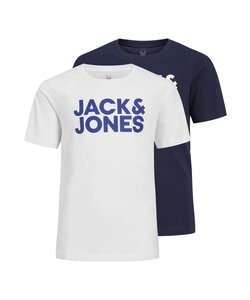 Jack & Jones Junior Jongens T-shirt SET JJECORP LOGO 2-Pack Wit / Blauw