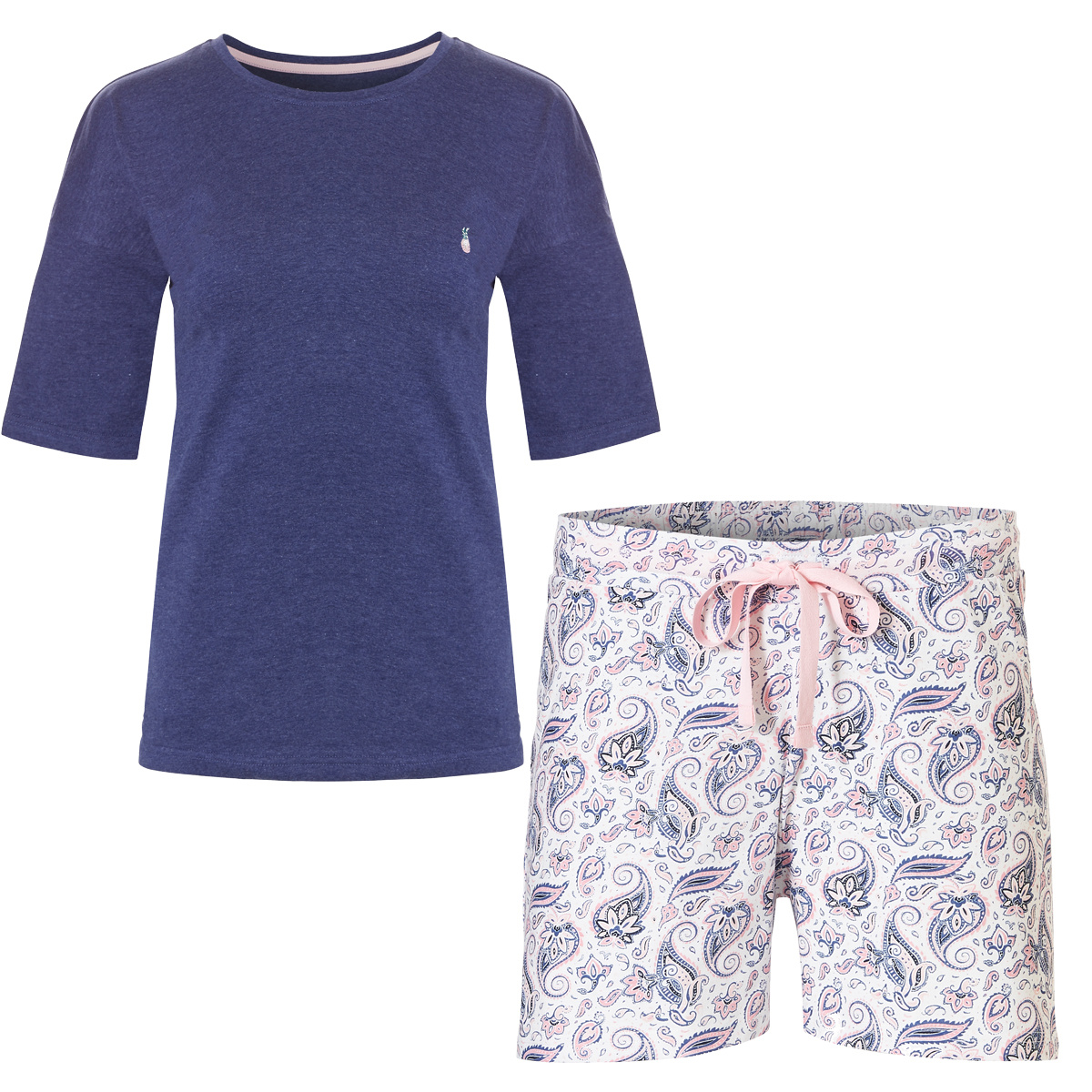 By Louise By Louise Dames Korte Pyjama Set Shortama Top Blauw