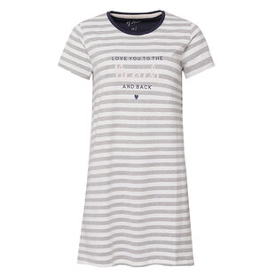 By Louise Ladies Nightdress Short Sleeve White / Grey Striped