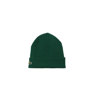 Lacoste Beanie Ribbed Ladies Men's Hat Wool Green RB0001