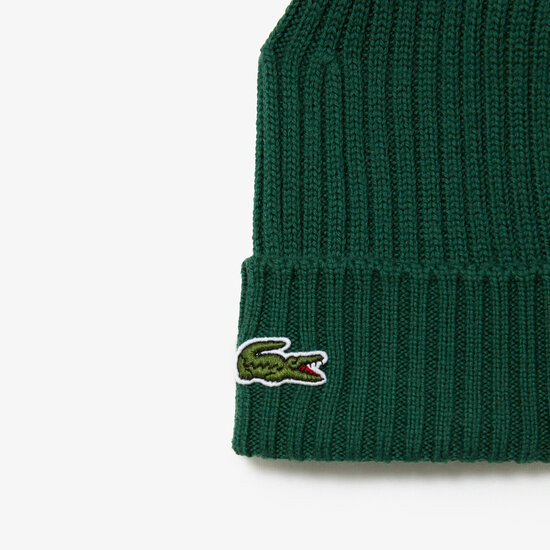 Lacoste Lacoste Beanie Ribbed Ladies Men's Hat Green Wool