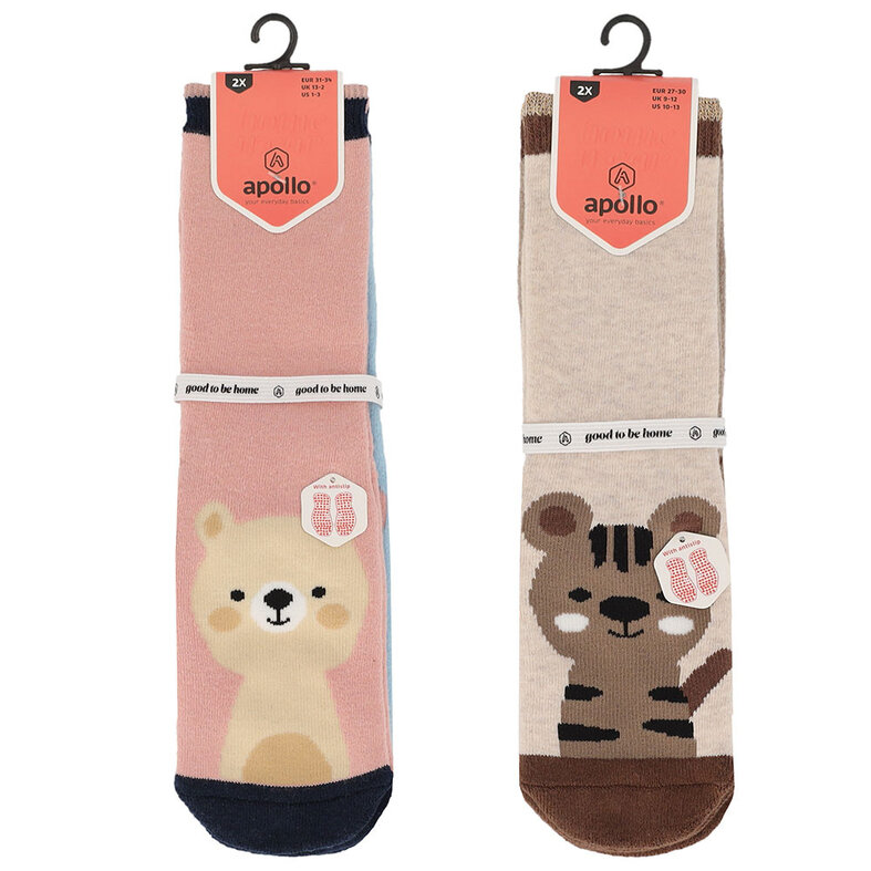 Apollo Apollo House Socks Girls Child 4-Pack Animal Print Non-Slip