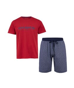 Phil & Co Shortama Heren Korte Pyjama Katoen Rood/Grijs