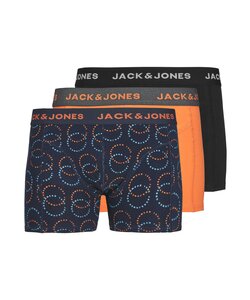 Jack & Jones Heren Boxershorts Trunks JACLOGO CIRCLE Oranje/Donkerblauw/Zwart 3-Pack