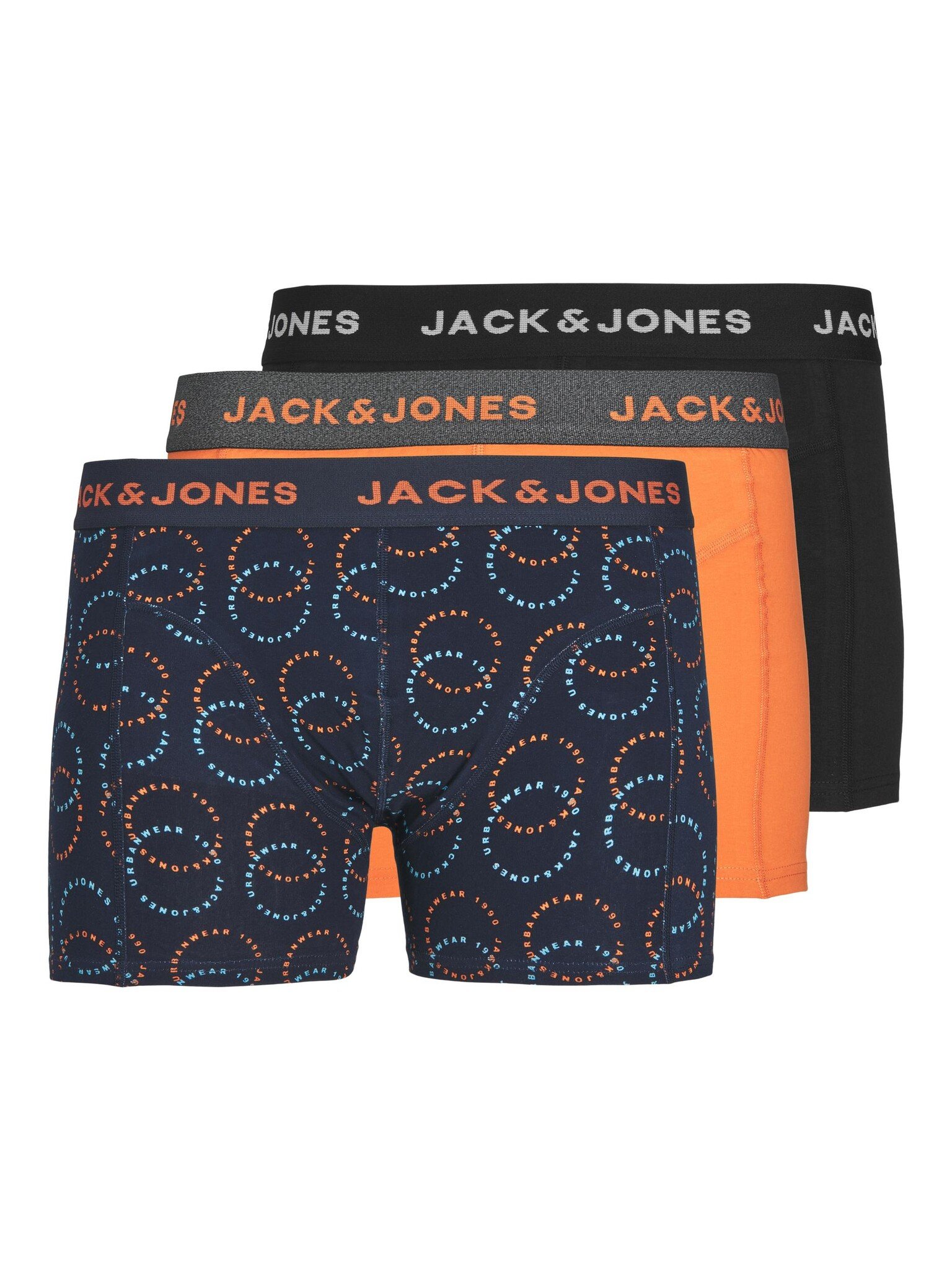 Jack Jones Jack Jones Heren Boxershorts Trunks JACLOGO CIRCLE Oranje Donkerblauw Zwart 3 Pack