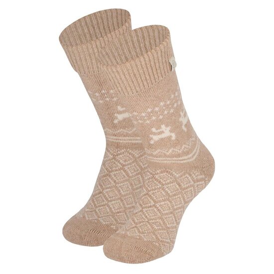 Apollo Apollo Ladies Wool House Socks Beige With Wrap Winter Print