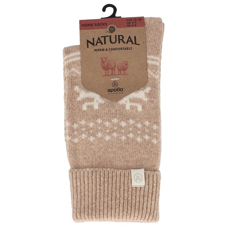 Apollo Apollo Ladies Wool House Socks Beige With Wrap Winter Print