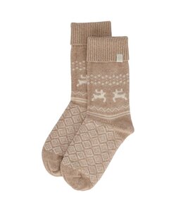 Apollo Ladies Wool House Socks Beige With Wrap Winter Print
