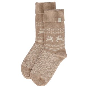 Apollo Ladies Wool House Socks Beige With Wrap Winter Print