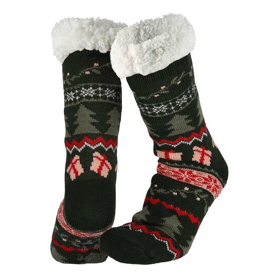 Apollo Dames Home Socks Kerst Huissokken Kerstsokken Groen