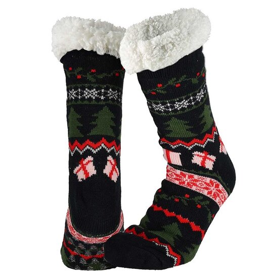 Apollo Dames Home Socks Kerst Huissokken Kerstsokken Navy Blauw
