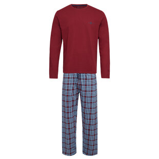 Phil & Co Lange Heren Winter Pyjama Set Katoen Geruit Rood