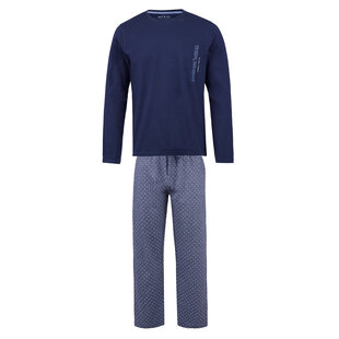 Phil & Co Lange Heren Winter Pyjama Set Katoen Patroon Op De Broek Blauw